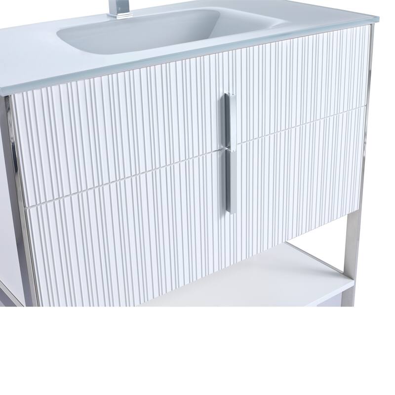 Fine Fixtures Serenity Modern Bathroom Vanity with White Glass Top