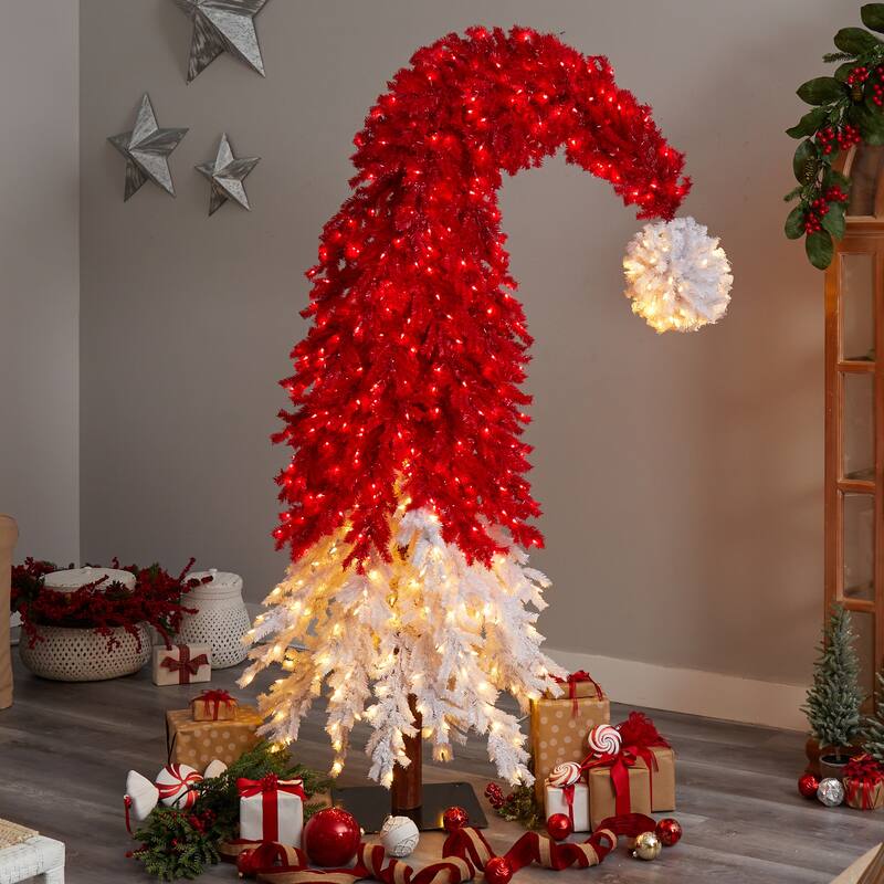 9’ Pre-lit Santa’s Hat Artificial Christmas Tree, Clear LED Lights - 9 Foot