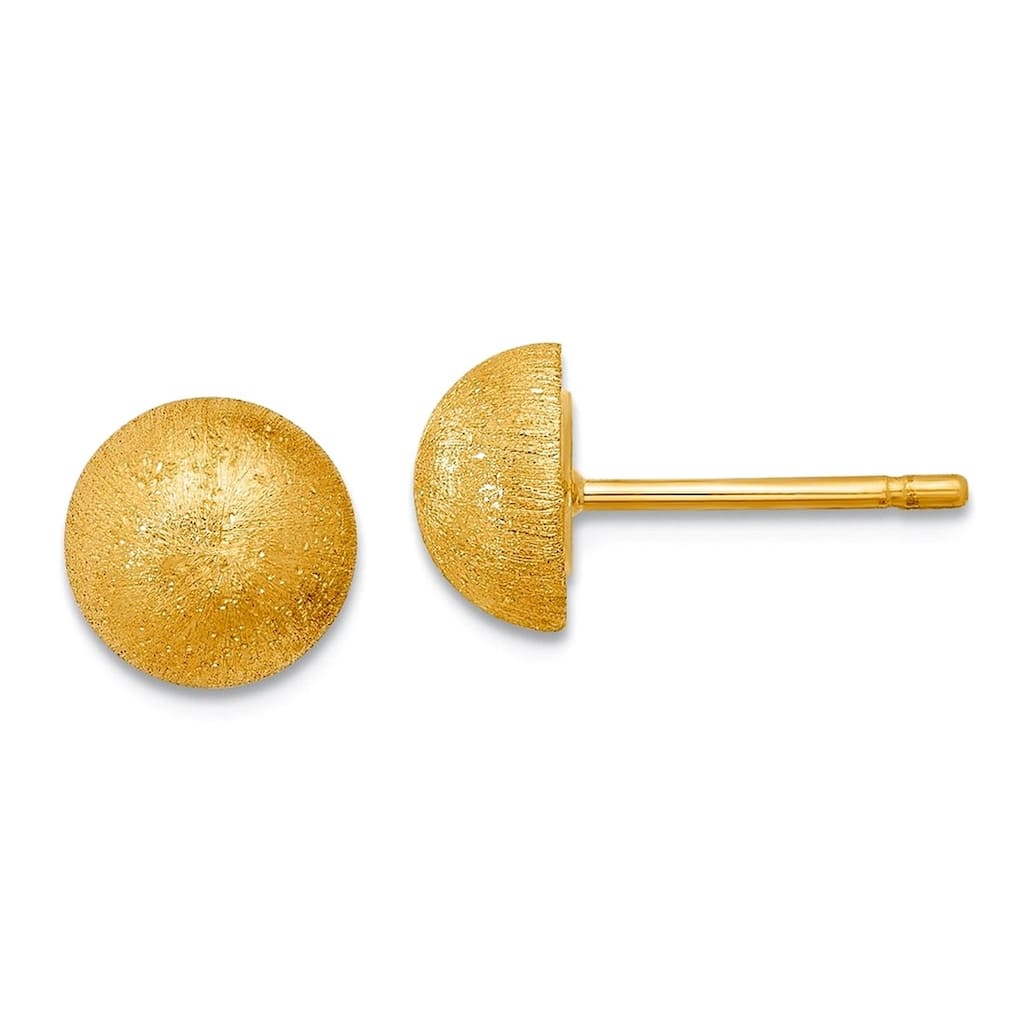 Curata 18k Yellow, White or Rose Gold Italian 8mm Textured Half Round Button Earrings
