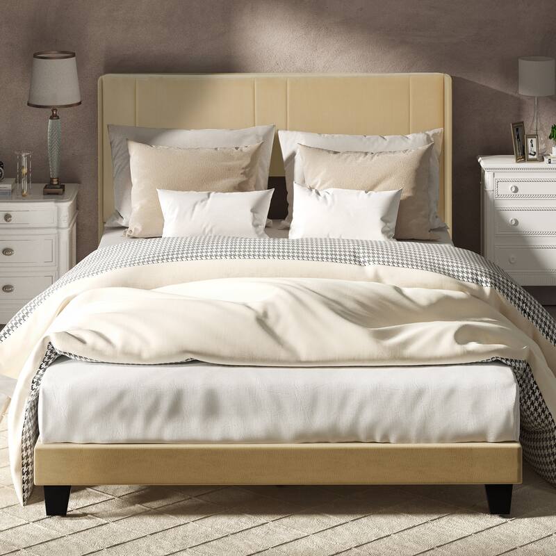 Velvet Upholstered Platform Bed Frame