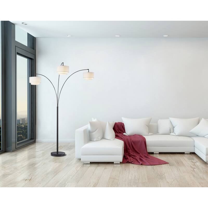 83" Double Shade LED Arched Floor Lamp With Marble Base - 83