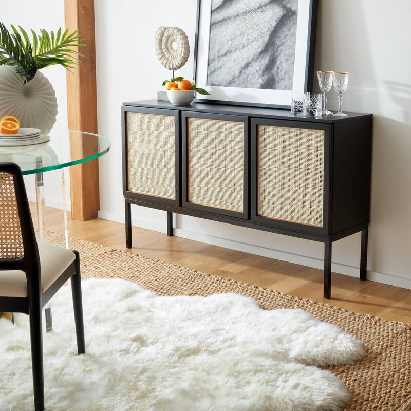 SAFAVIEH Tabetha 2-Shelf Rattan Sideboard - 54 In. W x 15 In. D x 33 In. H - 54Wx15Dx33H - Black With Natural/Black