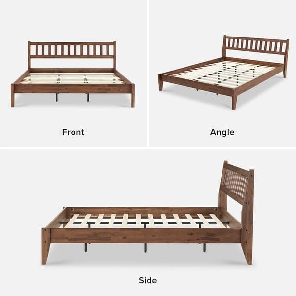 dimension image slide 5 of 10, Mopio Ted Acacia Solid Wood Bed Frame with Headboard