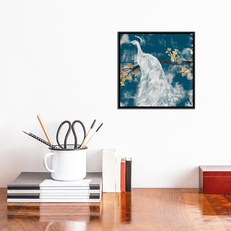 iCanvas "White Peacock on Indigo II" by Jennifer Goldberger Framed Canvas Print