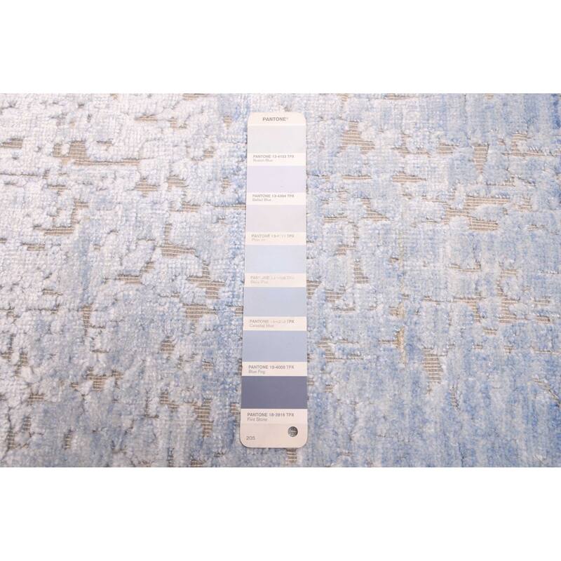 ECARPETGALLERY Hand-knotted Legacy Light Denim Blue Silk, Wool Rug - 2'6 x 8'11