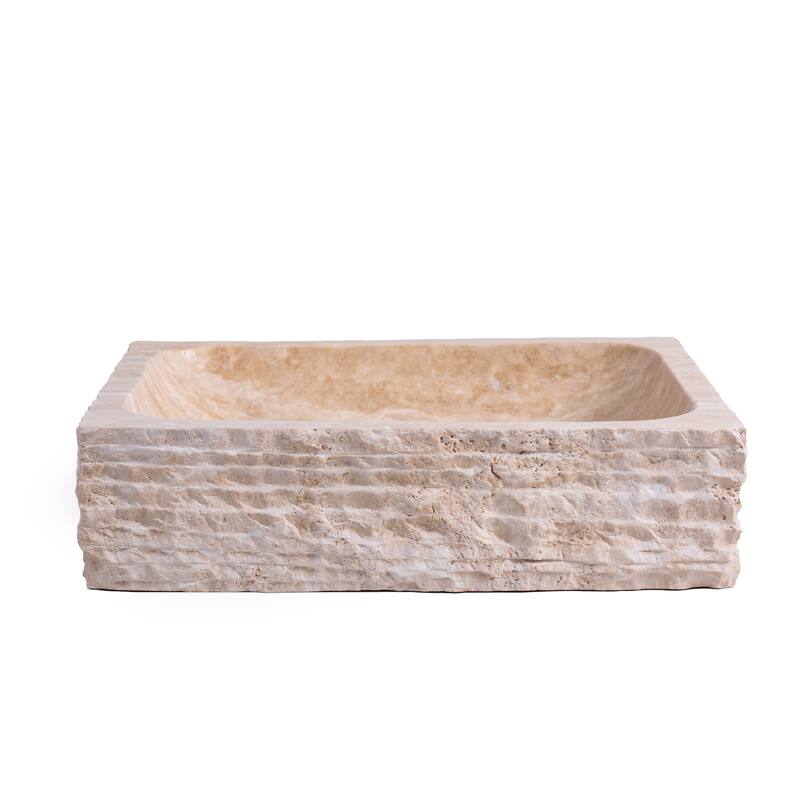 Natural Stone Vessel Bathroom Sink - Rustic Rectangular Stone Sink