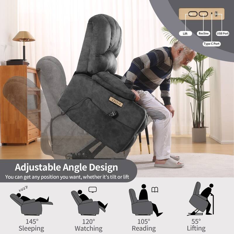 Power Lift Recliner Chair, Oversized Shell Backrest Reclining Chair with Massage & Heat for Elderly