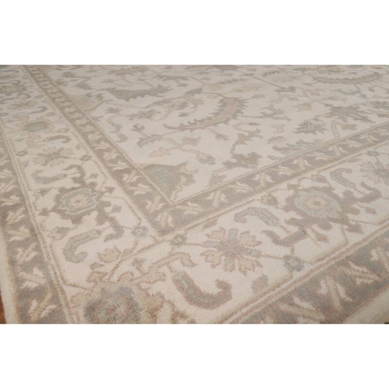 All-Over Ivory Floral Oushak Indian Area Rug Handmade Wool Carpet - 8'4" x 11'10"
