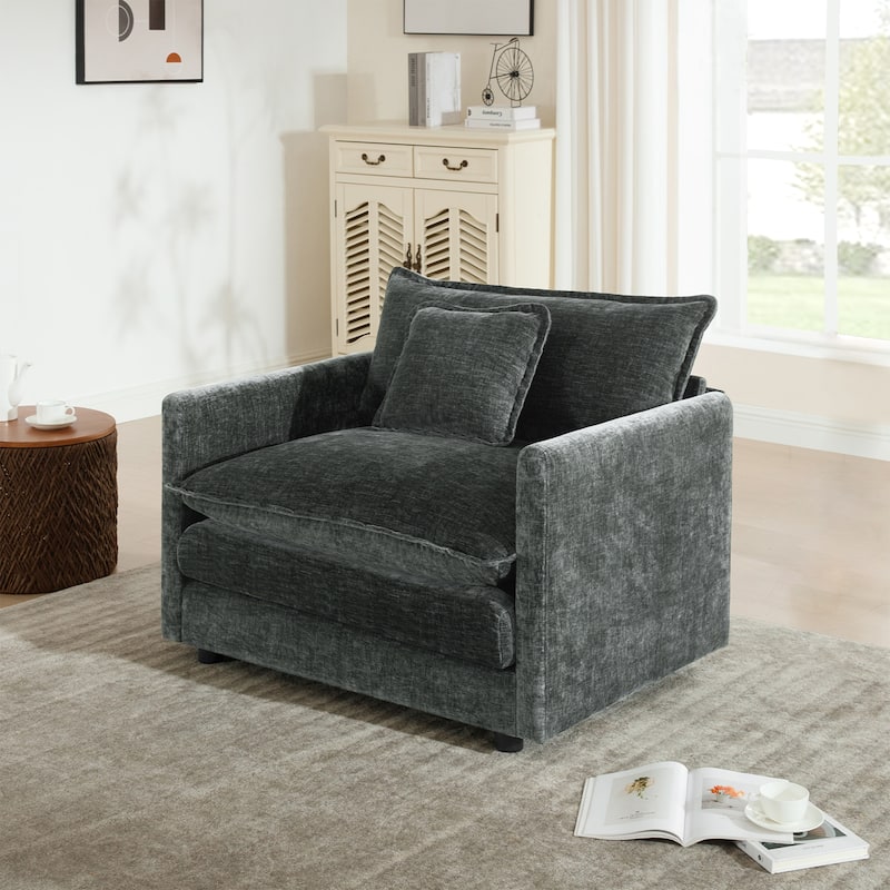 Cloud Chenille Upholstered Modular Sectional Sofa with DIY Combination Design - Gray Accent Chair