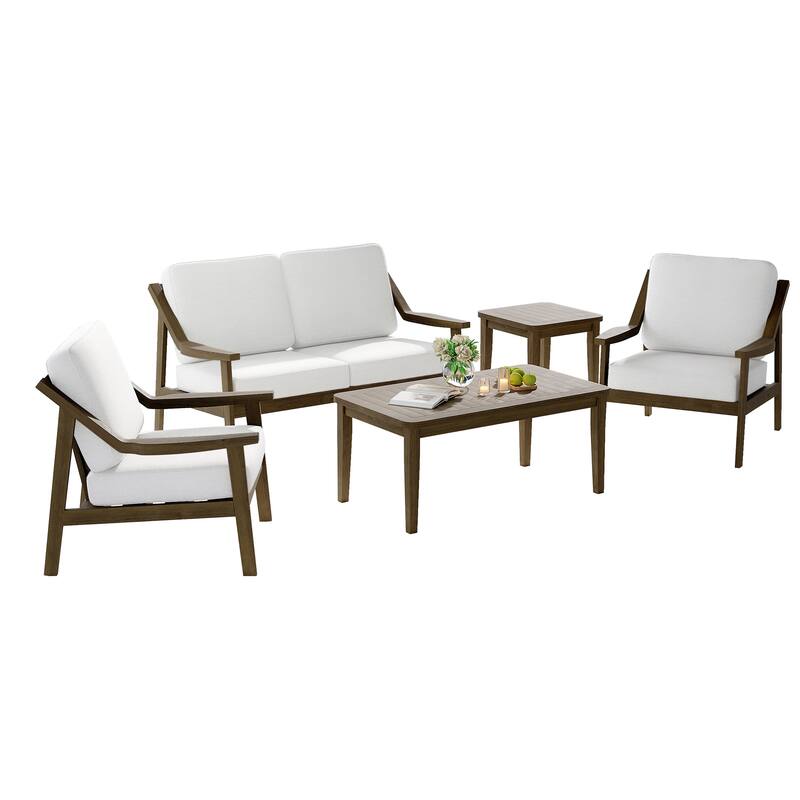 6-piece Adirondack Teak Patio Armchairs Loveseat Seating Conversation Set