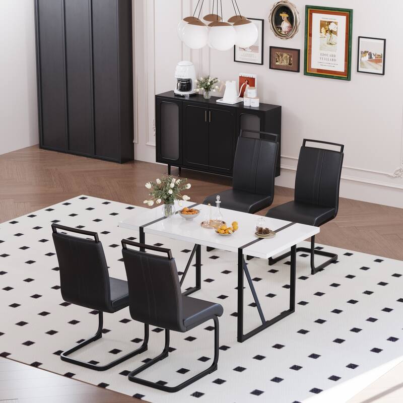 5-Piece Dining Table Set for 4, Kitchen Table Set with Metal Frame and 4 Cushioned Chairs for Dining Room - Black White