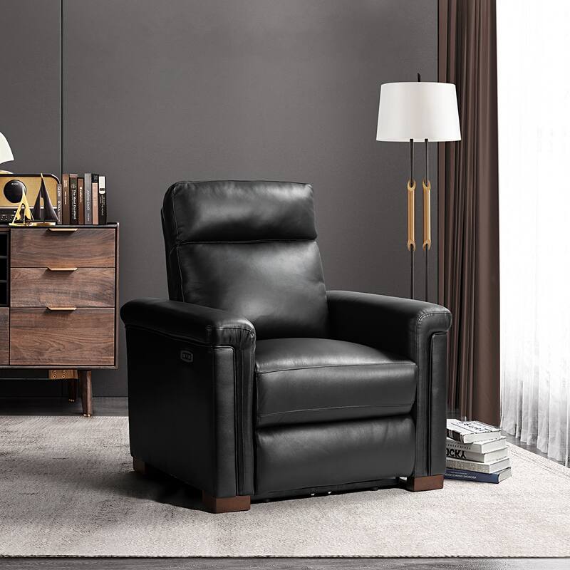 Alicia 34.65" Wide Contemporary Classic Genuine Leather Power Recliner With USB Port