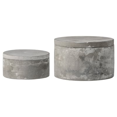 Round Decorative Cement Boxes with Lids - 5.1"L x 5.1"W x 3.2"H