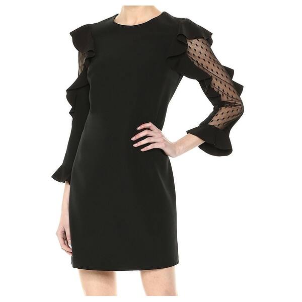 Shop Nicole Miller Womens Dress Black Size 12 Sheath Ruffle Sleeve