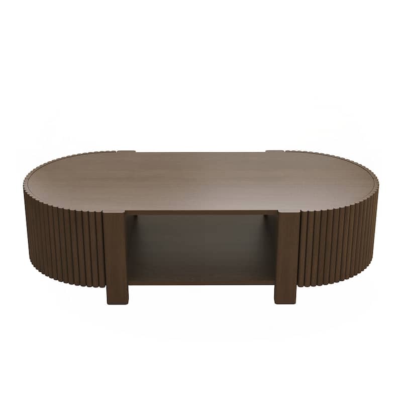 Oval Fluted Coffee Table with Storage for Living Room