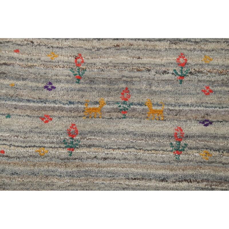 Striped Gray Gabbeh Oriental Square Area Rug Hand-Knotted Wool Carpet - 7'10"x 7'10"