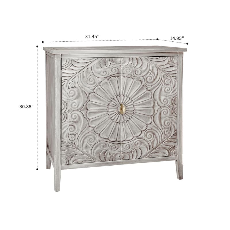 Modern art deco accent cabinet with adjustable shelves and embossed doors for bedrooms and living rooms, kitchen