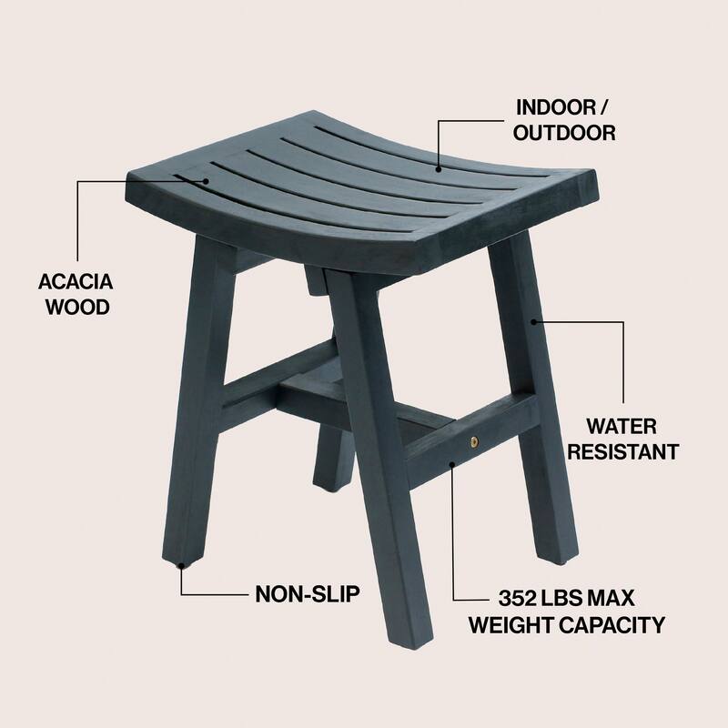 Tamlyn 15.75" Classic Slatted Solid Acacia Wood Indoor/Outdoor Shower Stool, By JONATHAN Y - 15.75L x 11.81W x 17.72H