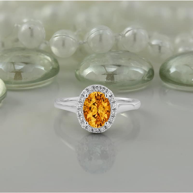 Auriya Classic 1ct Oval Citrine and Halo Diamond Engagement Ring 1/8cttw 14k Gold