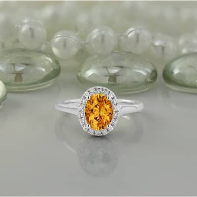 Auriya Classic 1ct Oval Citrine and Halo Diamond Engagement Ring 1/8cttw 14k Gold