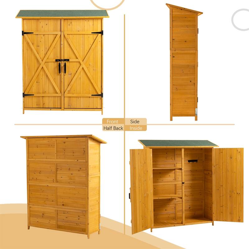 Outdoor Wooden Storage Shed with Lockable Door, Detachable Shelves