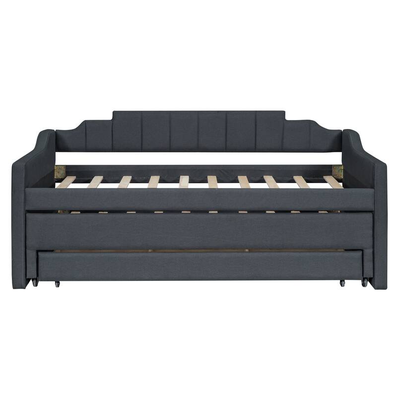 Twin Size Upholstered Daybed with Trundle and Three Drawers in Grey