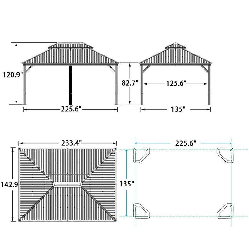 PURPLE LEAF 12' X 20' Hardtop Gazebo Outdoor Metal Double Roof Gazebo for Patio