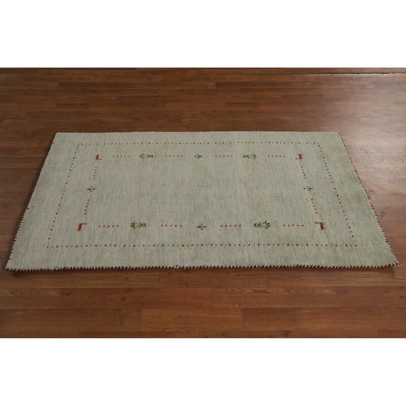 Hand Knotted Oriental 100% Wool Carpet Tribal Tribal Beige & Ivories Gabbeh Area Rug - 4' 11'' X 2' 10''