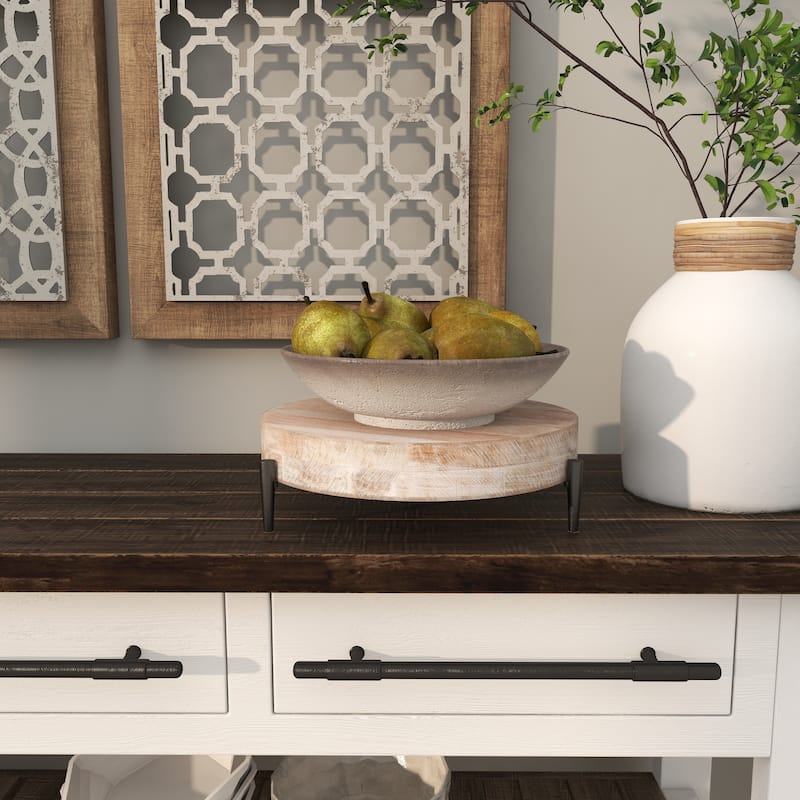 Cream Mango Wood Living Room Decor Tray with Black Metal Legs