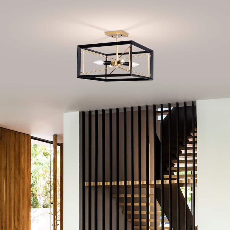 Jaysen Matte Black+Gold 4-Light Geometric Metal Semi-Flush Mount