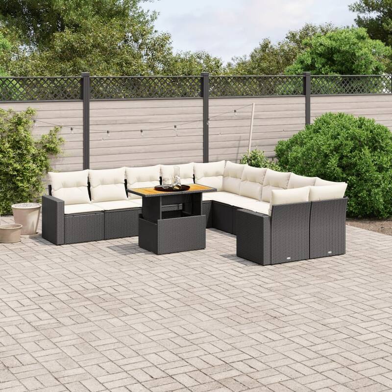 vidaXL Patio Sofa Set with Cushions Lounge Furniture Set 11 Piece Poly Rattan - 21.7 x 39.4 x 28.7 - Black  - form2