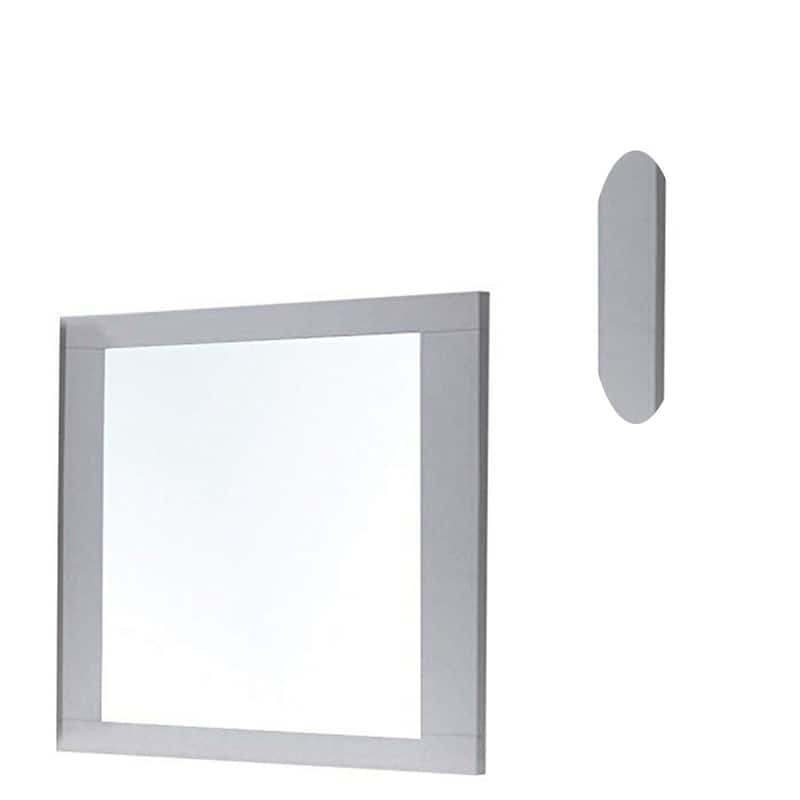Rectangular Wooden Frame Mirror with Beveled Edges, White and Silver