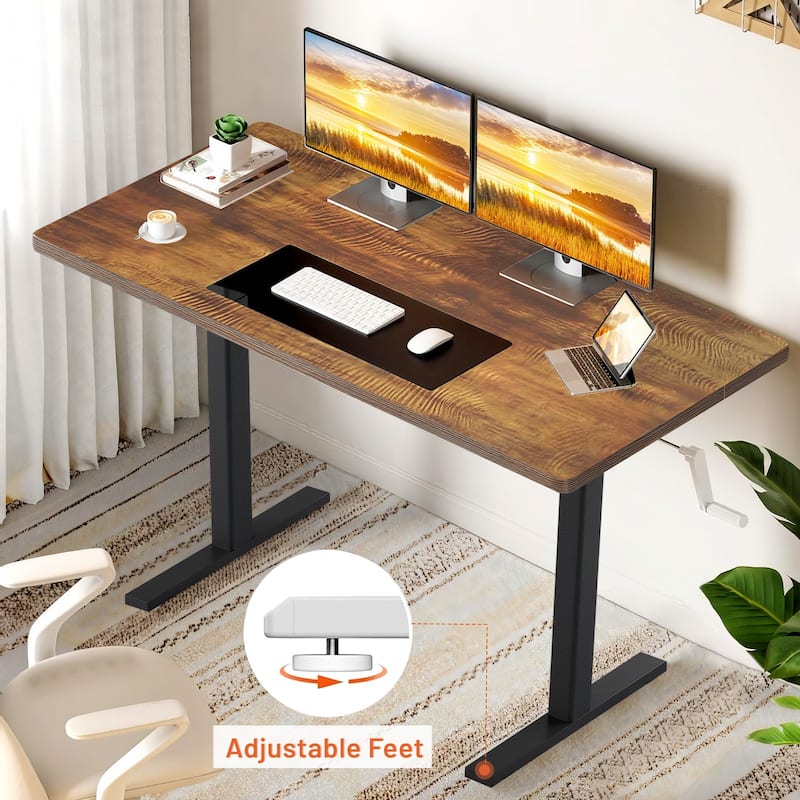 48" Crank Adjustable Standing Desk, Manual Sit-Stand Height Desk with Handle, Ergonomic Writing Table for Home Office or Study