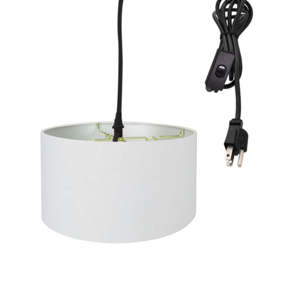 1 Light Swag Plug-In Pendant 18"w White Linen Shade, 17' Black Cord