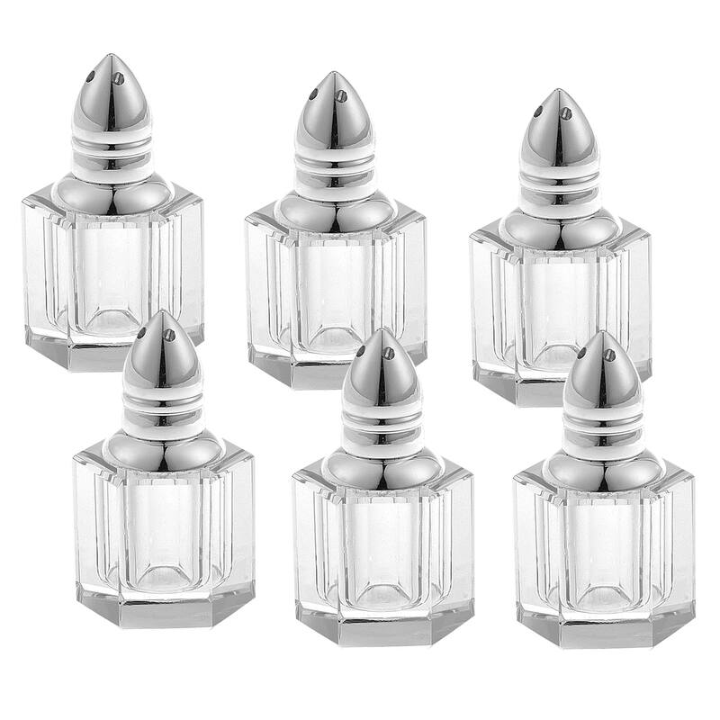 HomeRoots Set of Six Clear And Silver Cut Crystal Individual Salt and Pepper Shakers