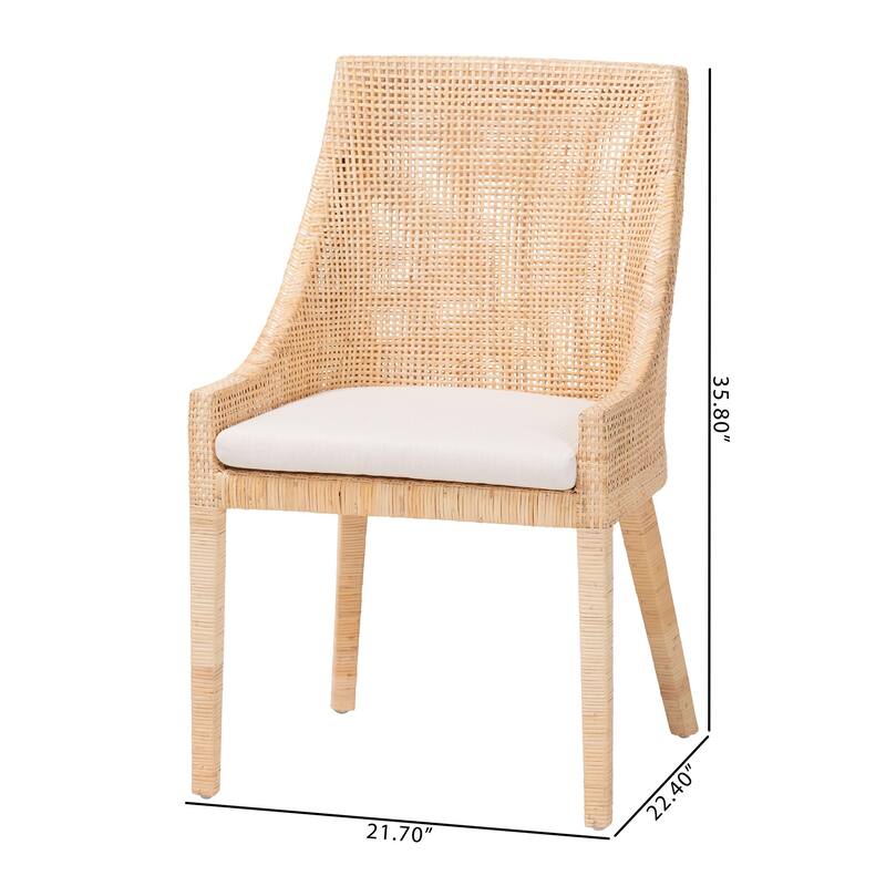 Beata Natural Rattan Dining Chair - Handcrafted Wingback Accent Chair with Removable Cushion, Coastal Boho Seating