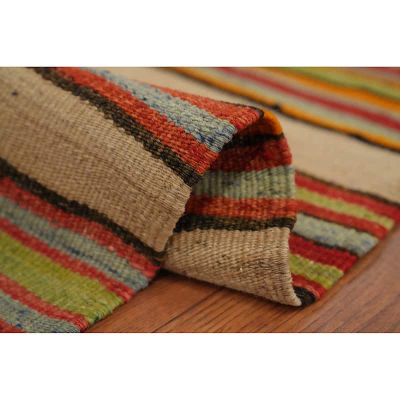 Hand Woven Oriental 100% Wool Carpet Southwestern Geometric Multi-Colored Kilim Area Rug - 7' 10'' X 5' 4''