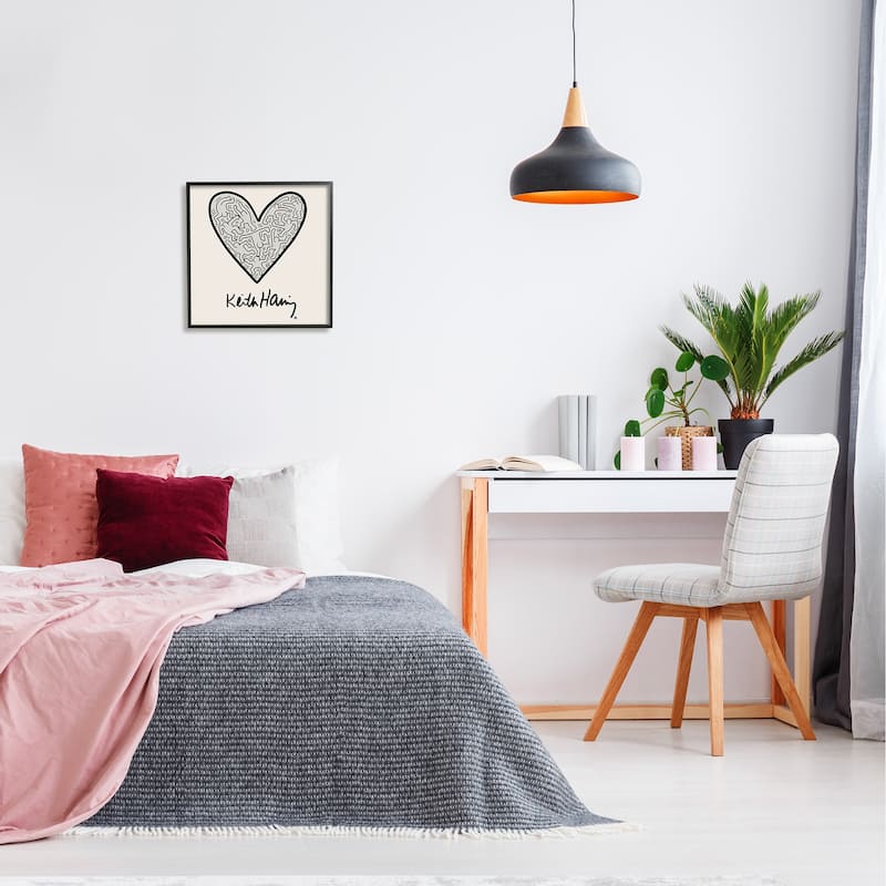 Stupell Keith Haring People Inside Heart Pattern Text Framed Wall Art - Black