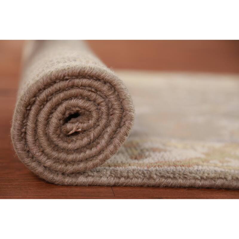 Light Brown Oushak Oriental Runner Rug Handmade Floral Wool Carpet - 2'8" x 10'0"