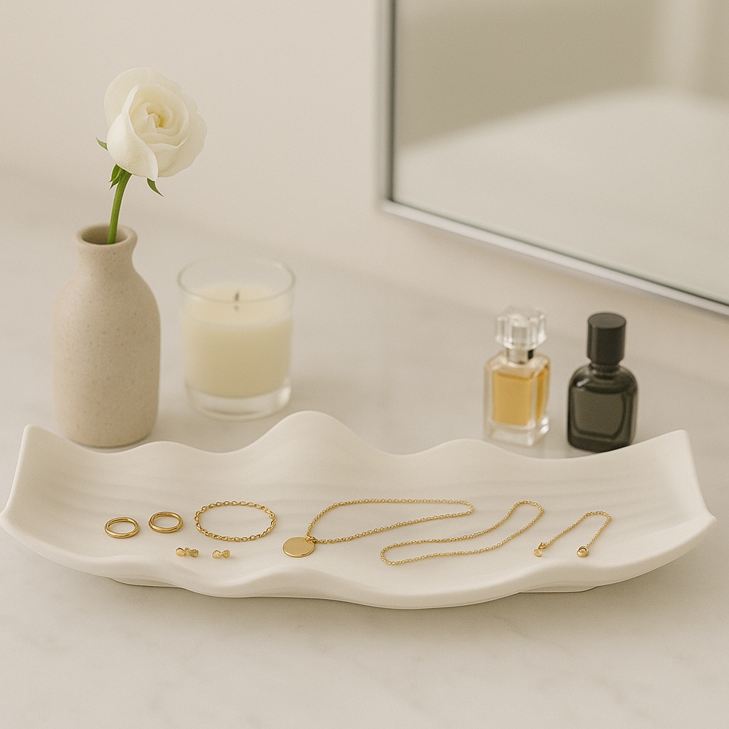 Wavy Porcelain Oversized Decorative Tray - Ivory, 20
