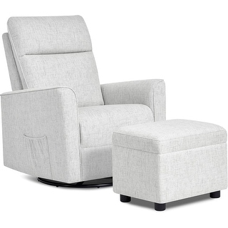 Evolur Aria Upholstered Plush Seating Glider Swivel with Ottoman - Fog Grey
