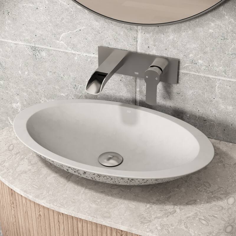 VIGO Wisteria 23"L x 14"W x 4"H Oval Bathroom Vessel Sink - Concreto Stone