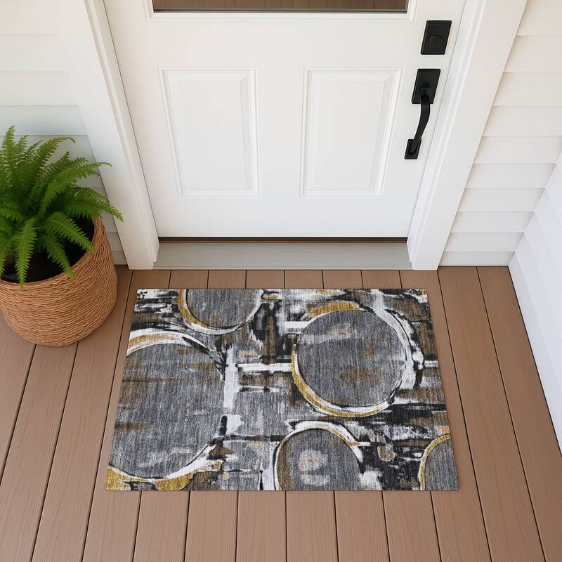 Machine Washable Indoor/ Outdoor Modern Erie Chantille Rug - Gray - 1'8" x 2'6"