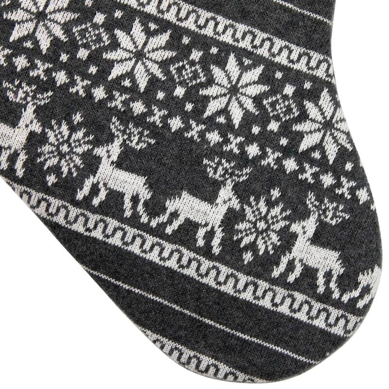 19" Gray White Reindeer Snowflake Christmas Stocking Faux Fur Cuff