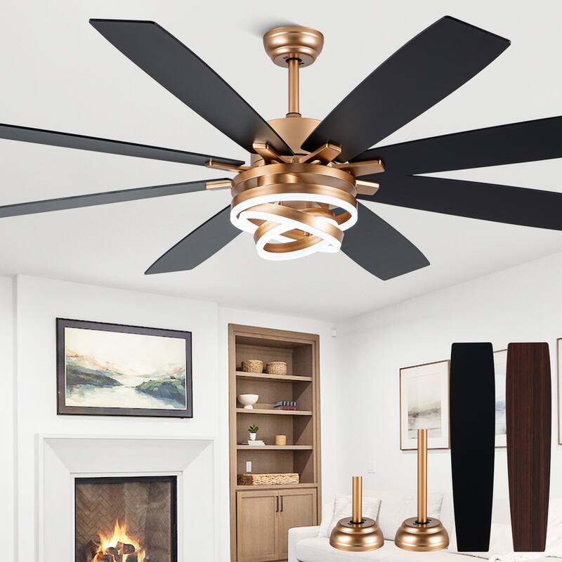 Cusp Barn 52"/72" Modern Large Dimmable LED Ceiling Fan with Lights and Remote, Reversible 8-Blade DC Motor DIY Shape Chandelier