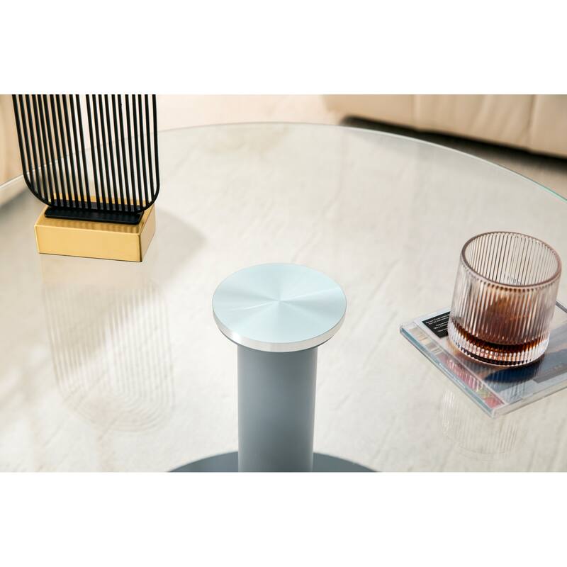 Roomfitters 27.5-Inch Round Tempered Glass Coffee Table, Metal Base, Circular Center Table, Modern Minimalist