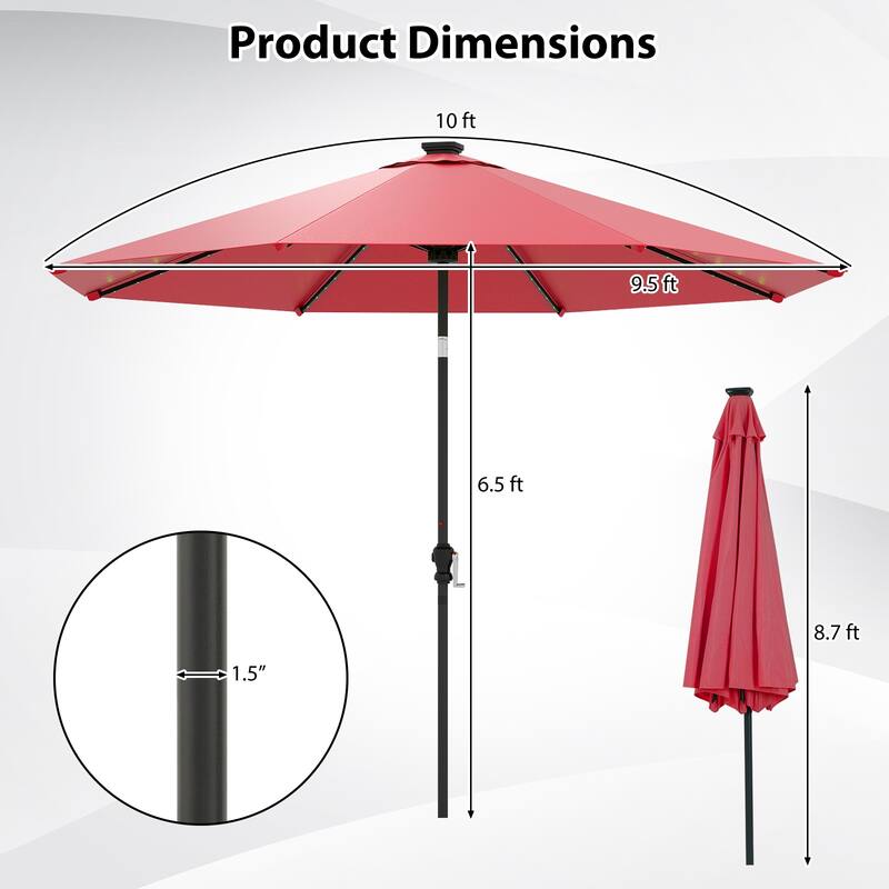 Costway 10 FT Solar Patio Umbrella with 96 LED Lights 35° Adjustable
