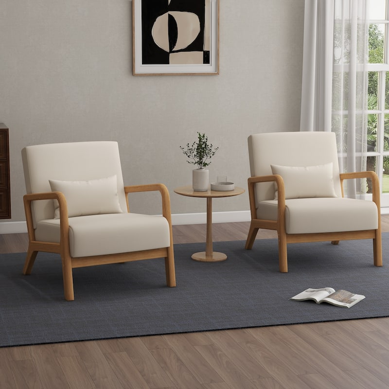 2 Set Upholstered Lounge Arm Chair with Pillow - Set of 2