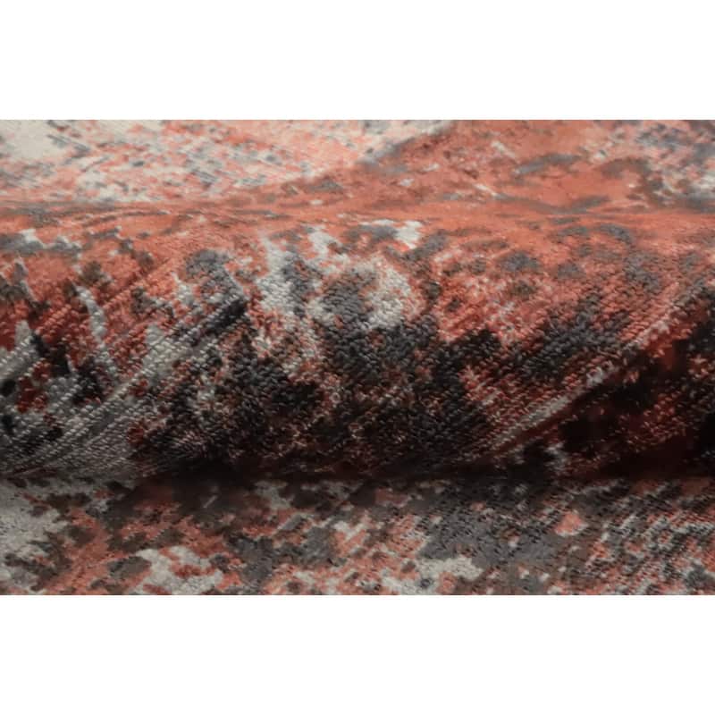 Hand Knotted Oriental Viscose Silk Carpet Modern Abstract Oranges & Rust Abstract Area Rug - 8' 0'' X 5' 0''