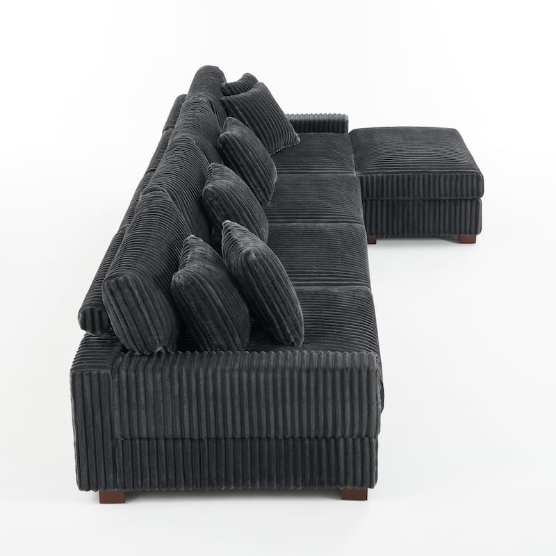 Anne 150" W Upholstered Plush Corduroy Modular Sectional Sofa